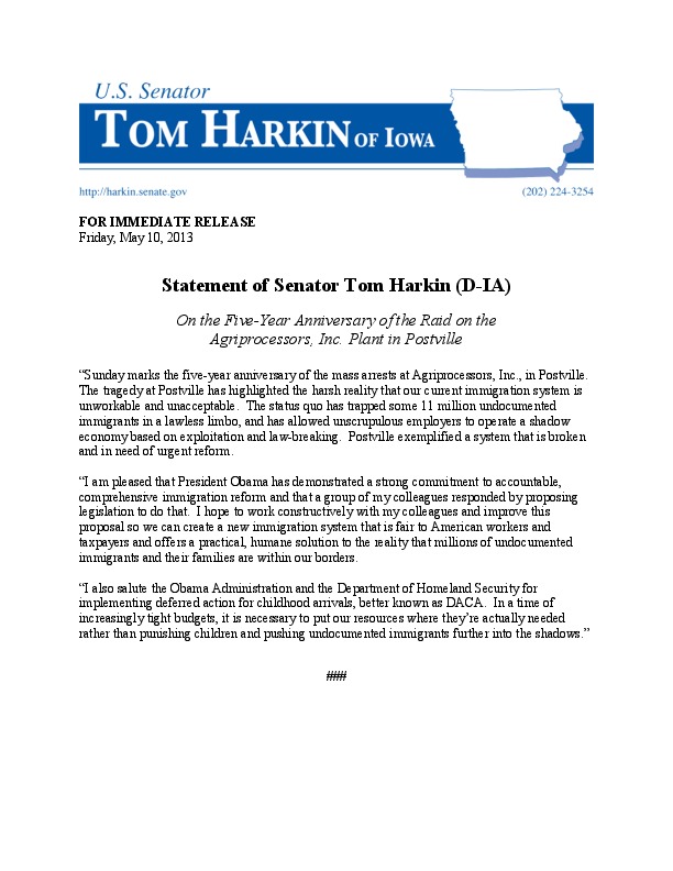 Statement from Senator Harkin.pdf
