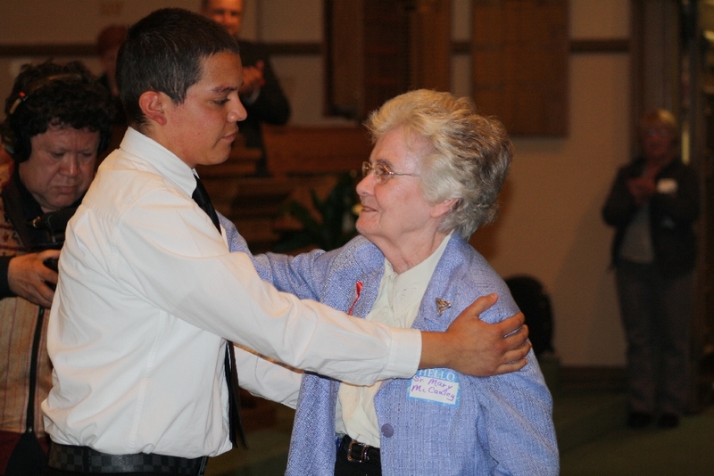 Pedro Arturo and Sister Mary McCauley embrace.JPG