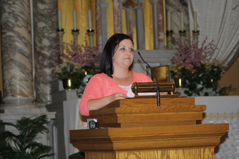 Dawn Hernandez speaks at the Interfaith Prayer Service, Immaculate Conception Catholic Church.JPG