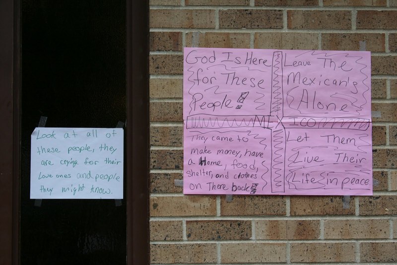 Handwritten signs outside St. Bridget's Catholic Church 01.JPG