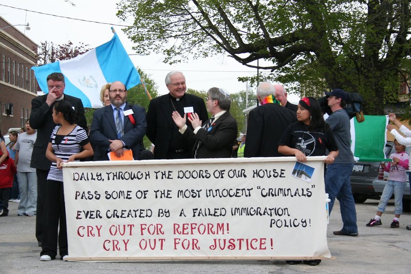 Northeast Iowa Synod Bishop Steven Ullestad, Rabbi Morris Allen, Dubuque Archbishop Jerome Hanus, detained minor Wendy Razem .JPG