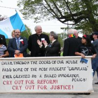 Northeast Iowa Synod Bishop Steven Ullestad, Rabbi Morris Allen, Dubuque Archbishop Jerome Hanus, detained minor Wendy Razem .JPG